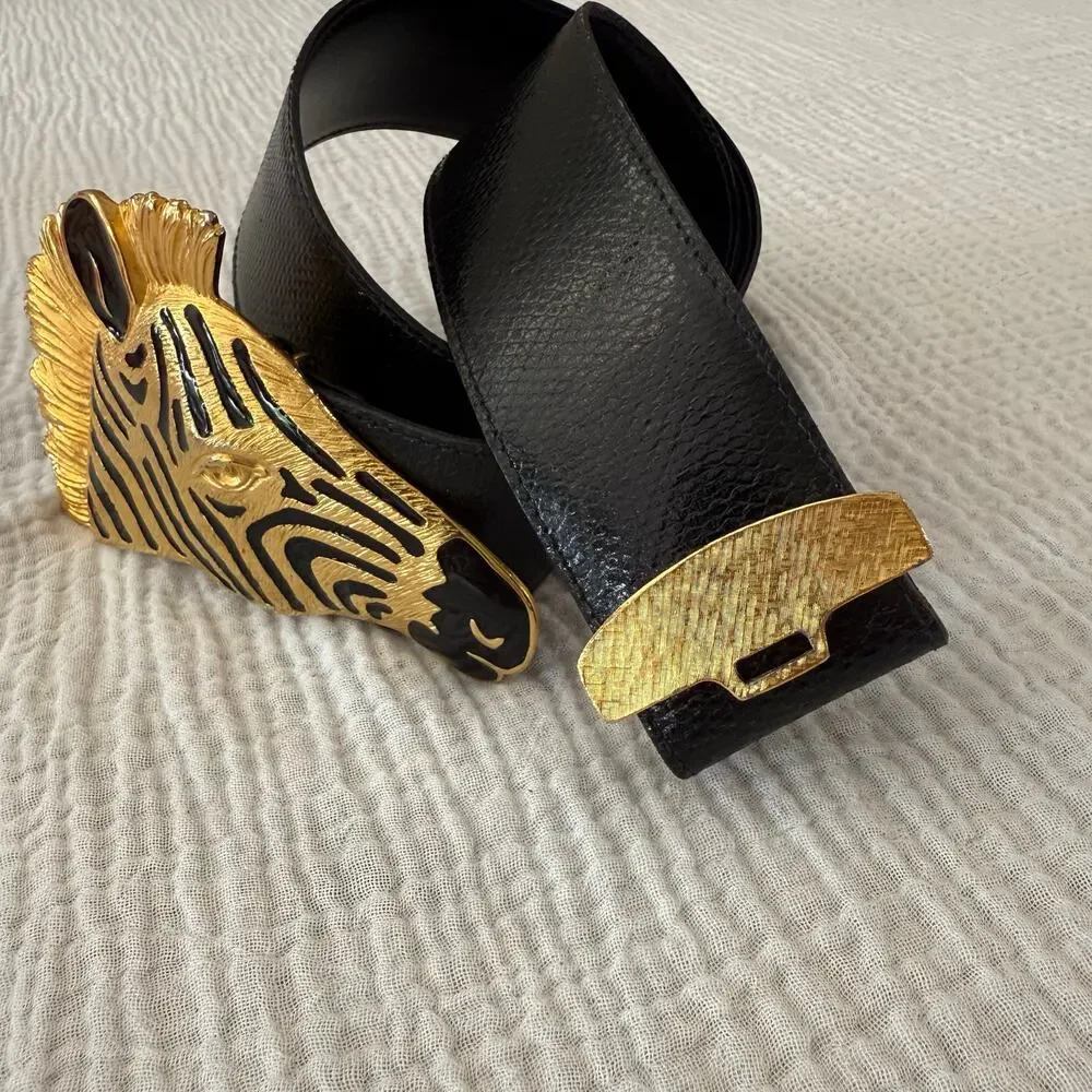 Dotty Smith Belt Size 28 - 32 Genuine Snake Belt Large Zebra Head Buckle - Picture 5 of 12